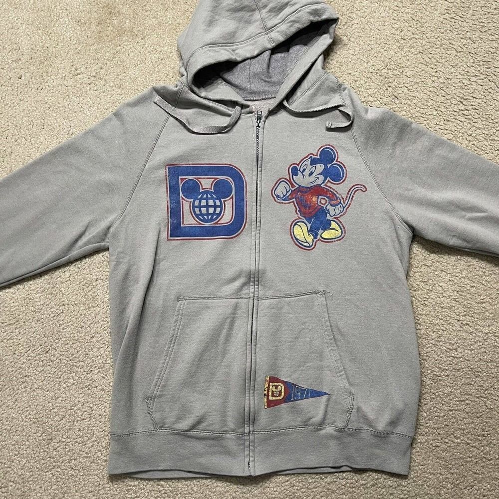 Disney Parks Mickey Mouse Gray Zip Front Hoodie Hooded Sweatshirt Jacket Size L
